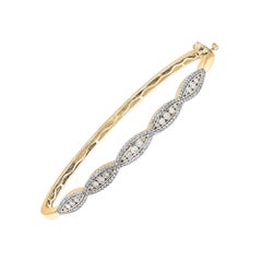 TJD 1.0 Carat Natural Round Diamond 14 Karat Yellow Gold Designer Bangle