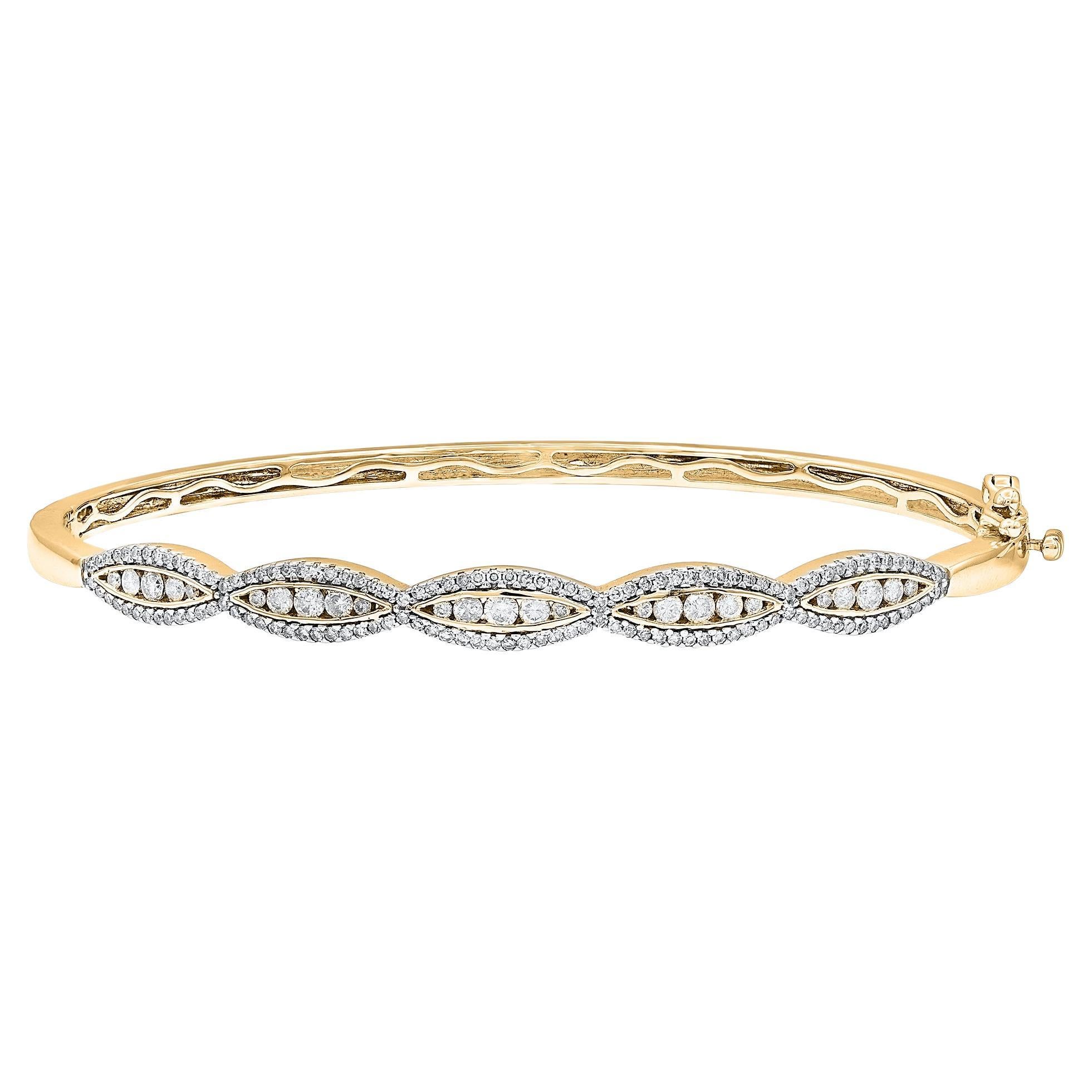 TJD 1.0 Carat Natural Round Diamond 14 Karat Yellow Gold Designer Bangle