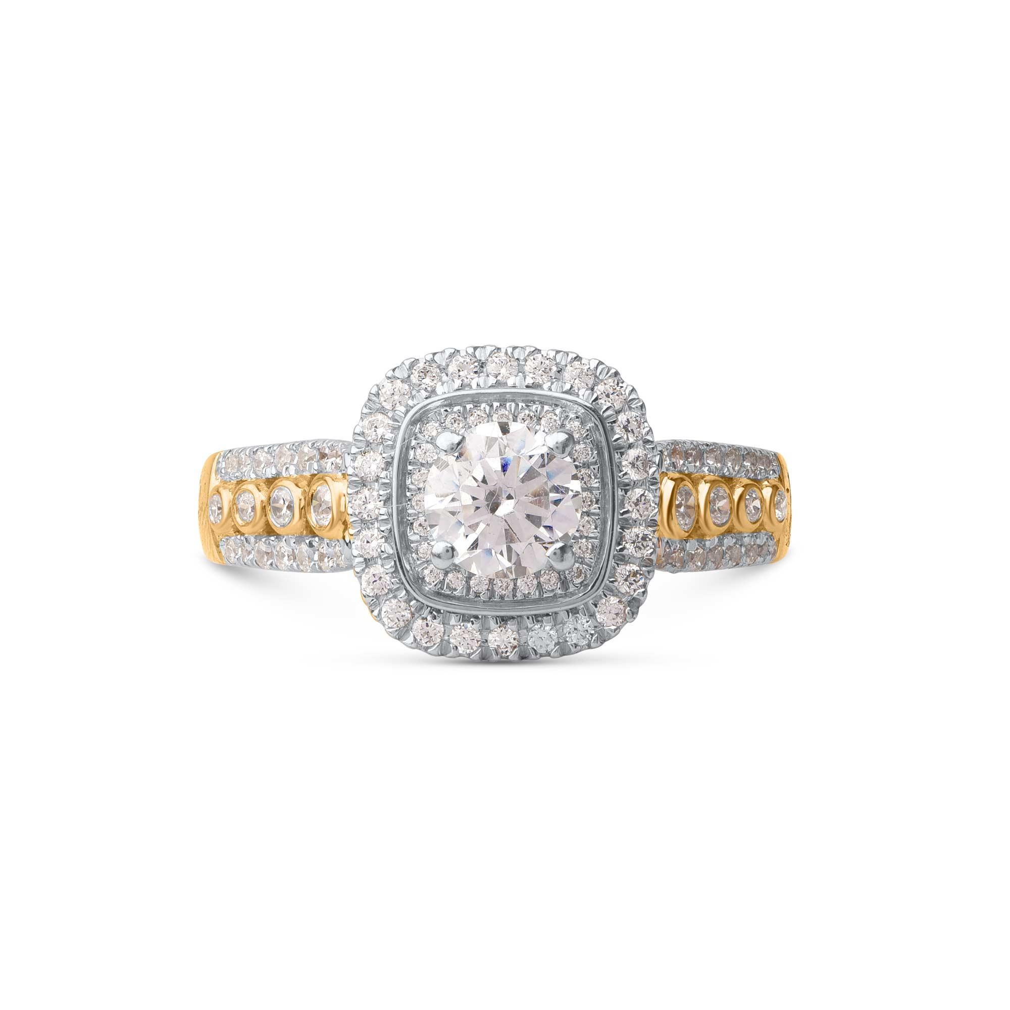 Bringen Sie Ihre Liebe zu ihr mit diesem Ehering auf die klassischste Weise zum Ausdruck. Von unseren Experten in 14 Karat Gelbgold gefertigt und mit 85 runden Diamanten im Brillantschliff und Einzelschliff in Zacken- und Lünettenfassung verziert.