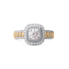TJD 1.0 Carat Natural Round Diamond 14 Karat Yellow Gold Halo Engagement Ring
