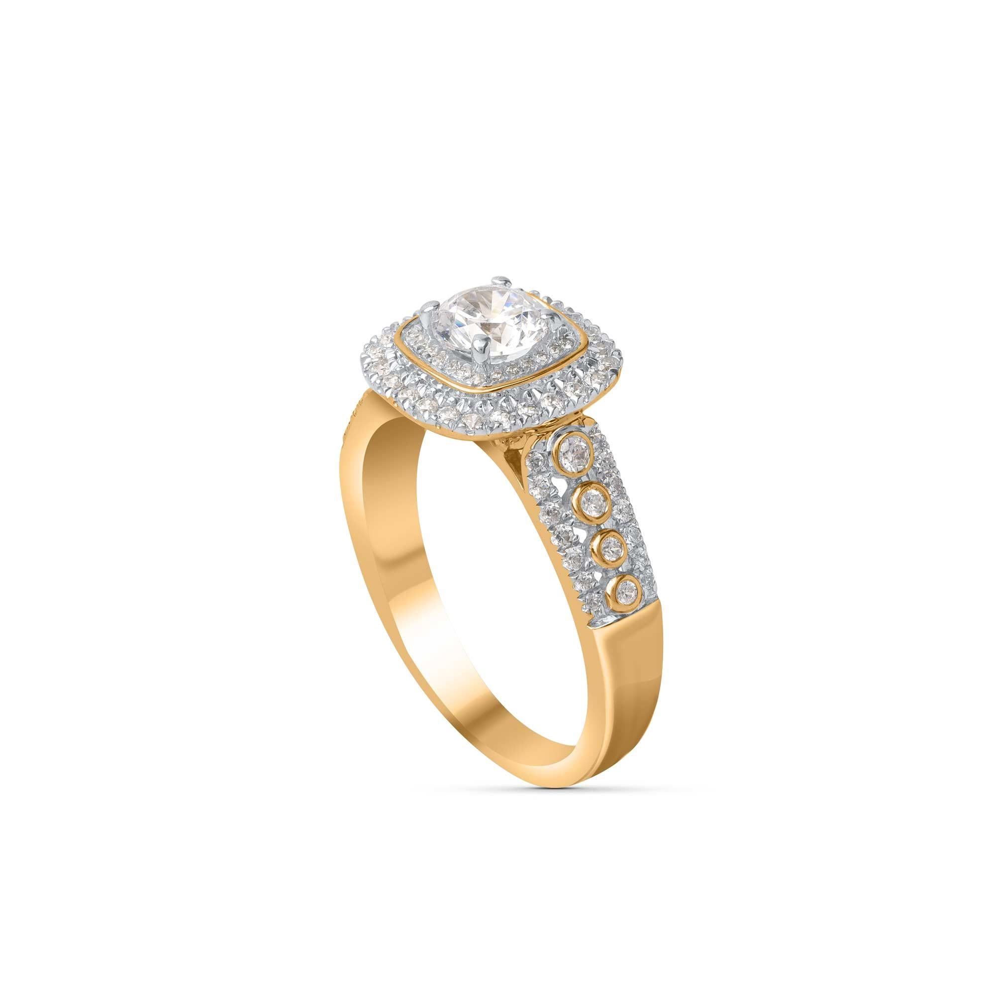 TJD 1,0 Karat natürlicher runder Diamant 14 Karat Gelbgold Halo Verlobungsring (Zeitgenössisch) im Angebot