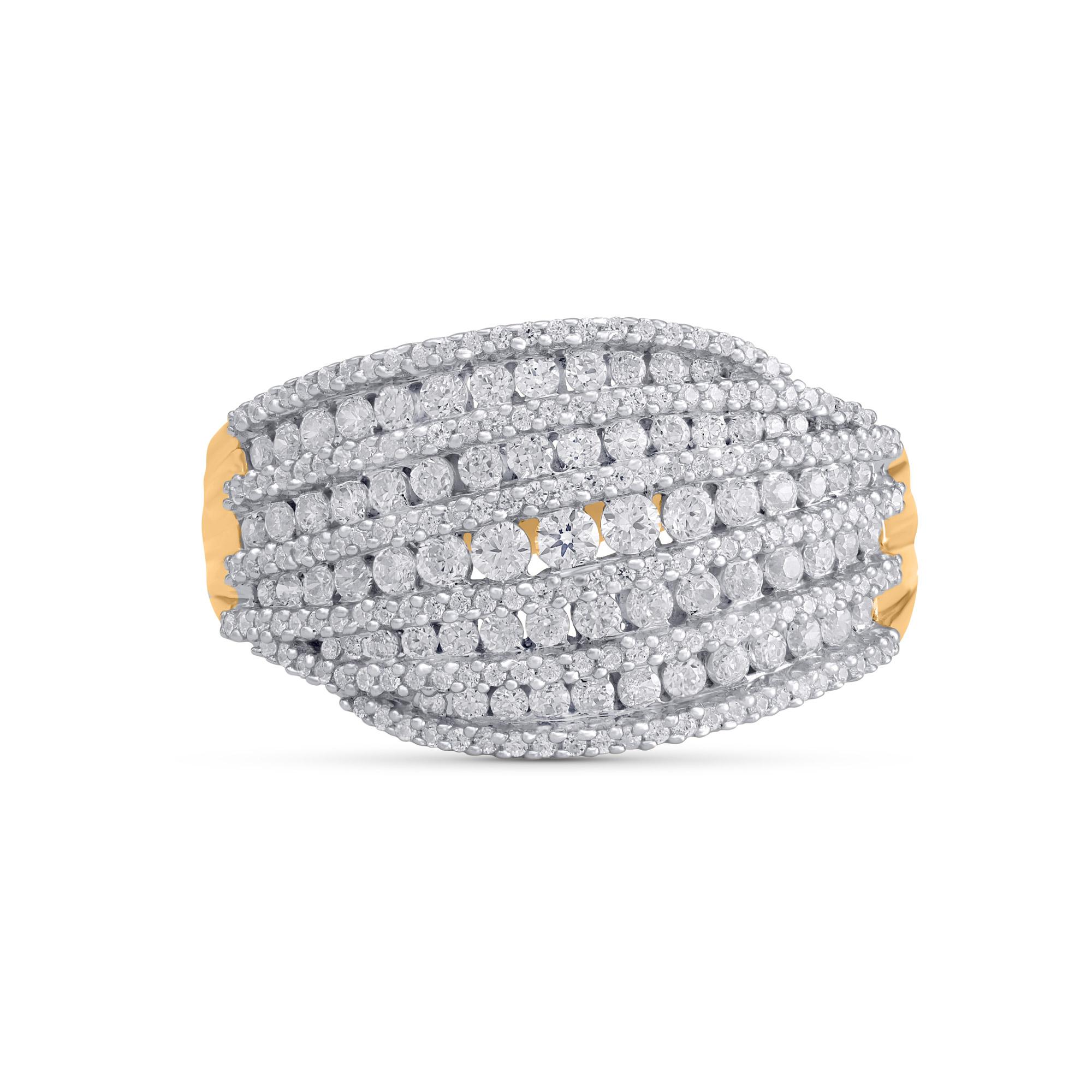 Elegant and Glamorous, this multi row wedding band ring is perfect for your evening ensemble. The ring is crafted from 14 karat gold in your choice of white, rose, or yellow, and features 233 round single and brilliant cut diamond set in prong &