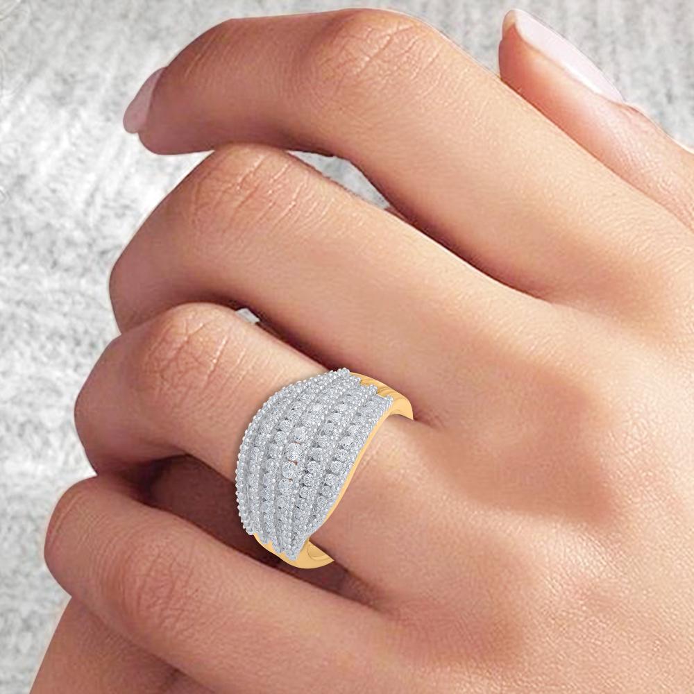 TJD 1.0 Carat Natural Round Diamond 14 Karat Yellow Gold Wedding Band Ring In New Condition For Sale In New York, NY