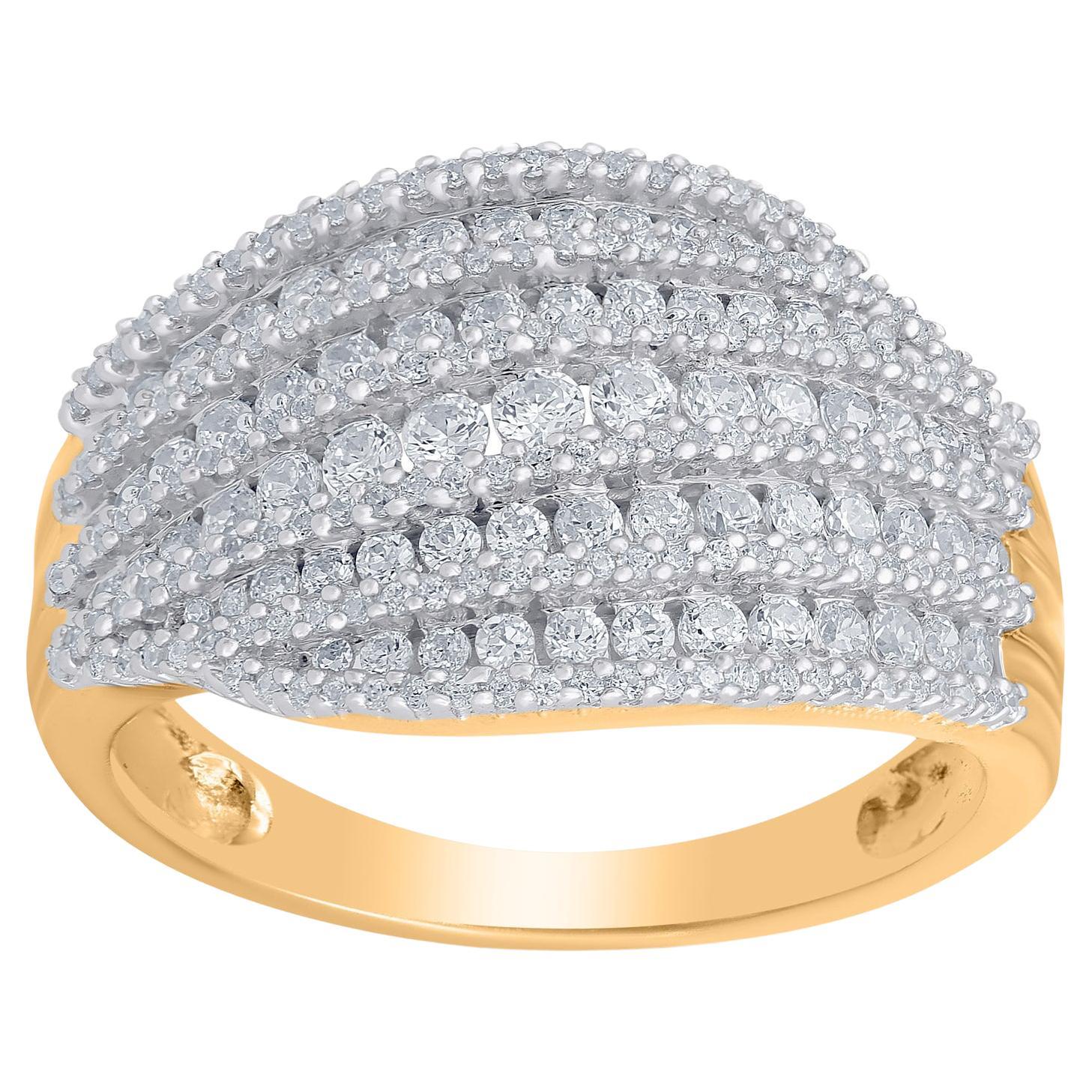 TJD 1.0 Carat Natural Round Diamond 14 Karat Yellow Gold Wedding Band Ring