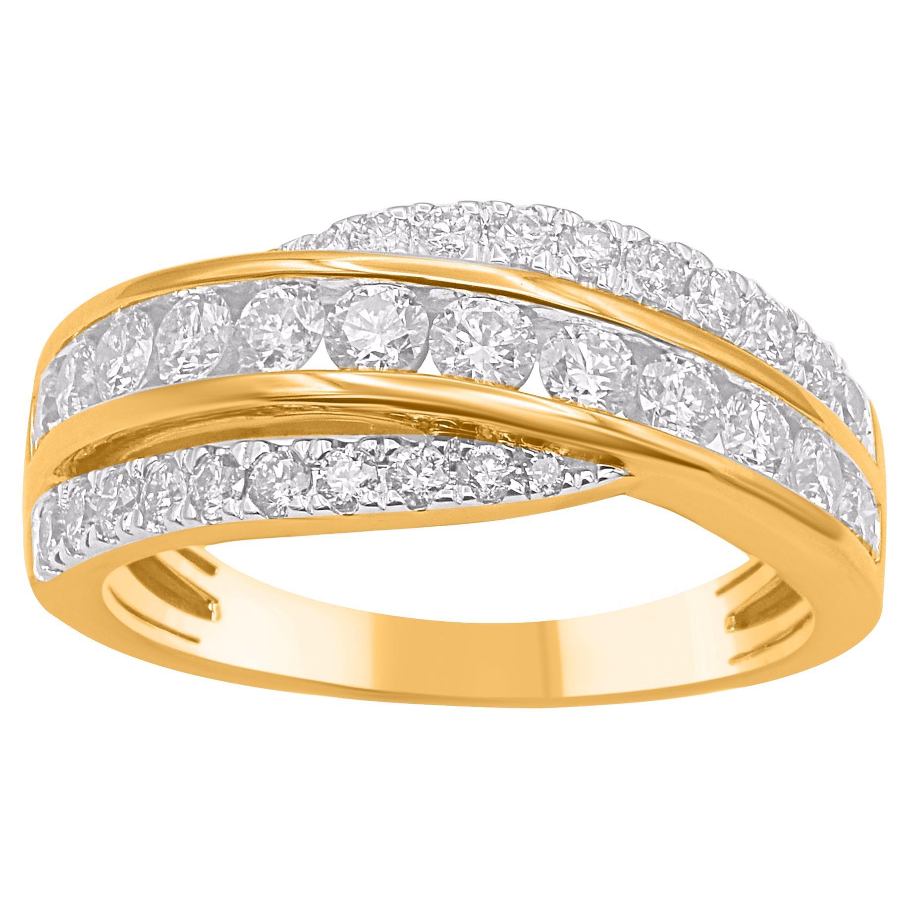 TJD 1.0 Carat Natural Round Diamond 14 Karat Yellow Gold Wedding Ring