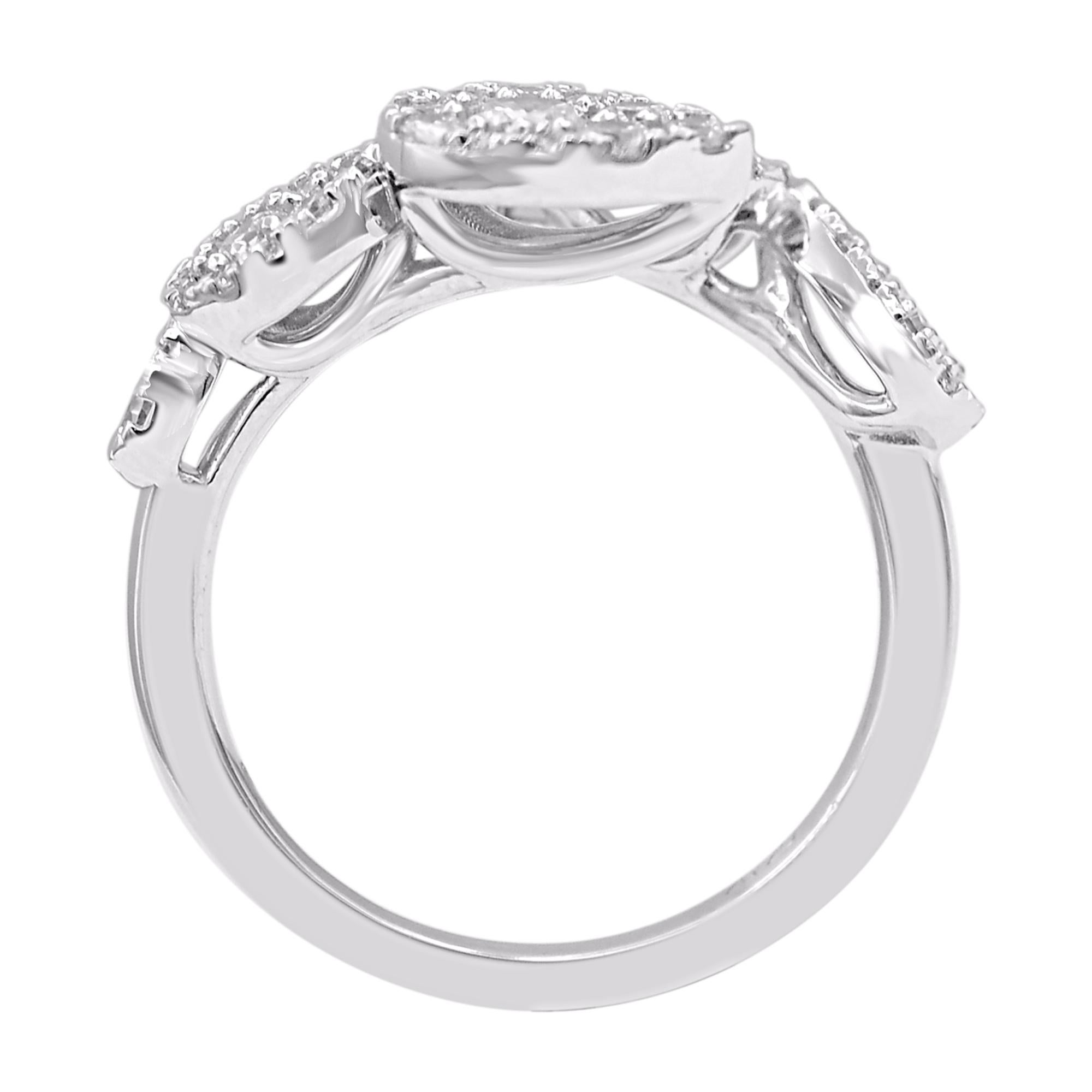 TJD Anillo Bypass de Oro Blanco de 14 KT con Diamante Redondo Natural de 1,0 Quilates Modernista en venta