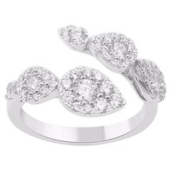 TJD 1.0 Carat Natural Round Diamond 14KT White Gold Bypass Ring