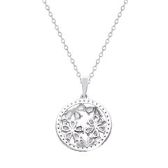 TJD 1.0 Carat Natural Round Diamond 14KT White Gold Circle Pendant Necklace