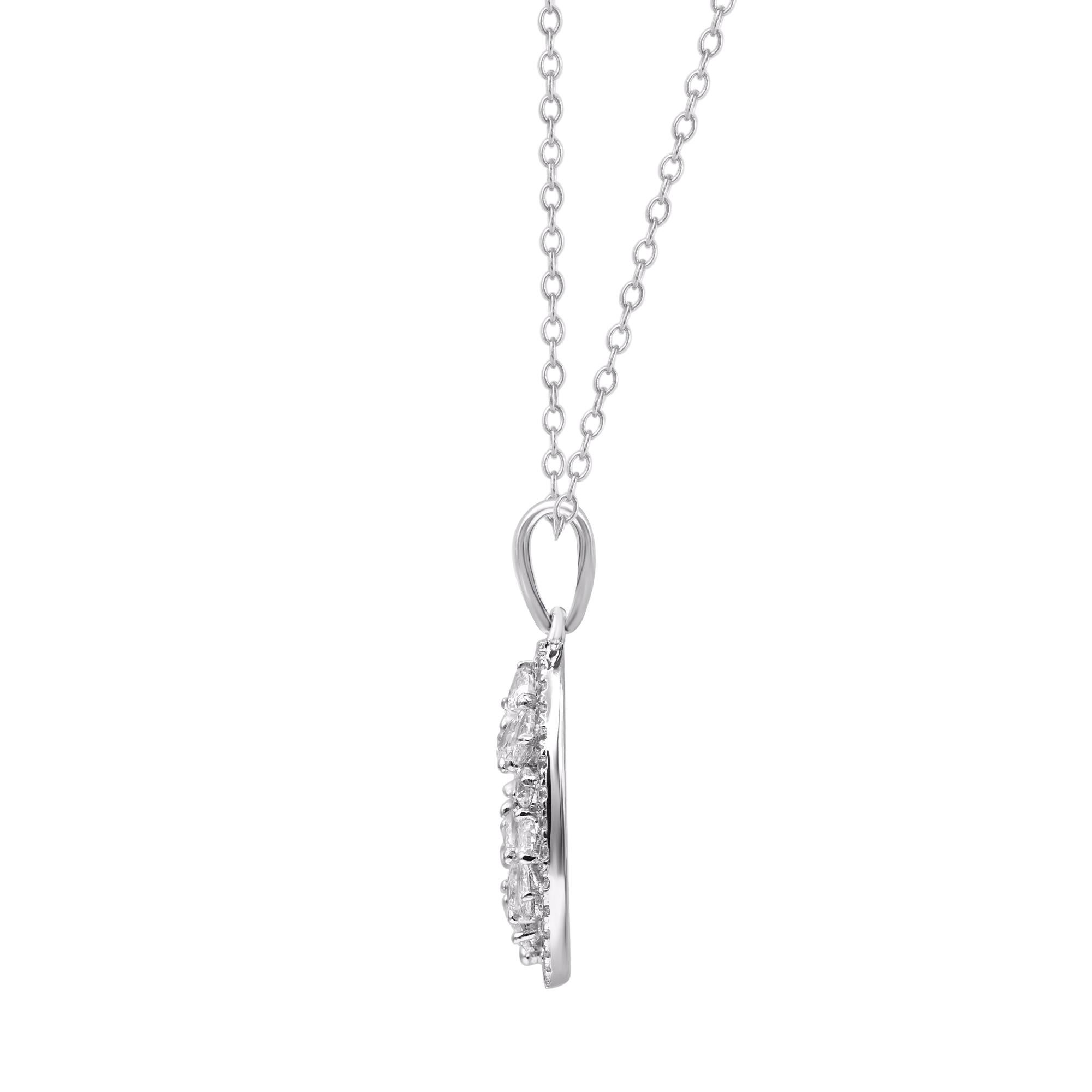 Contemporary TJD 1.0 Carat Natural Round Diamond 14KT White Gold Circle Pendant Necklace For Sale