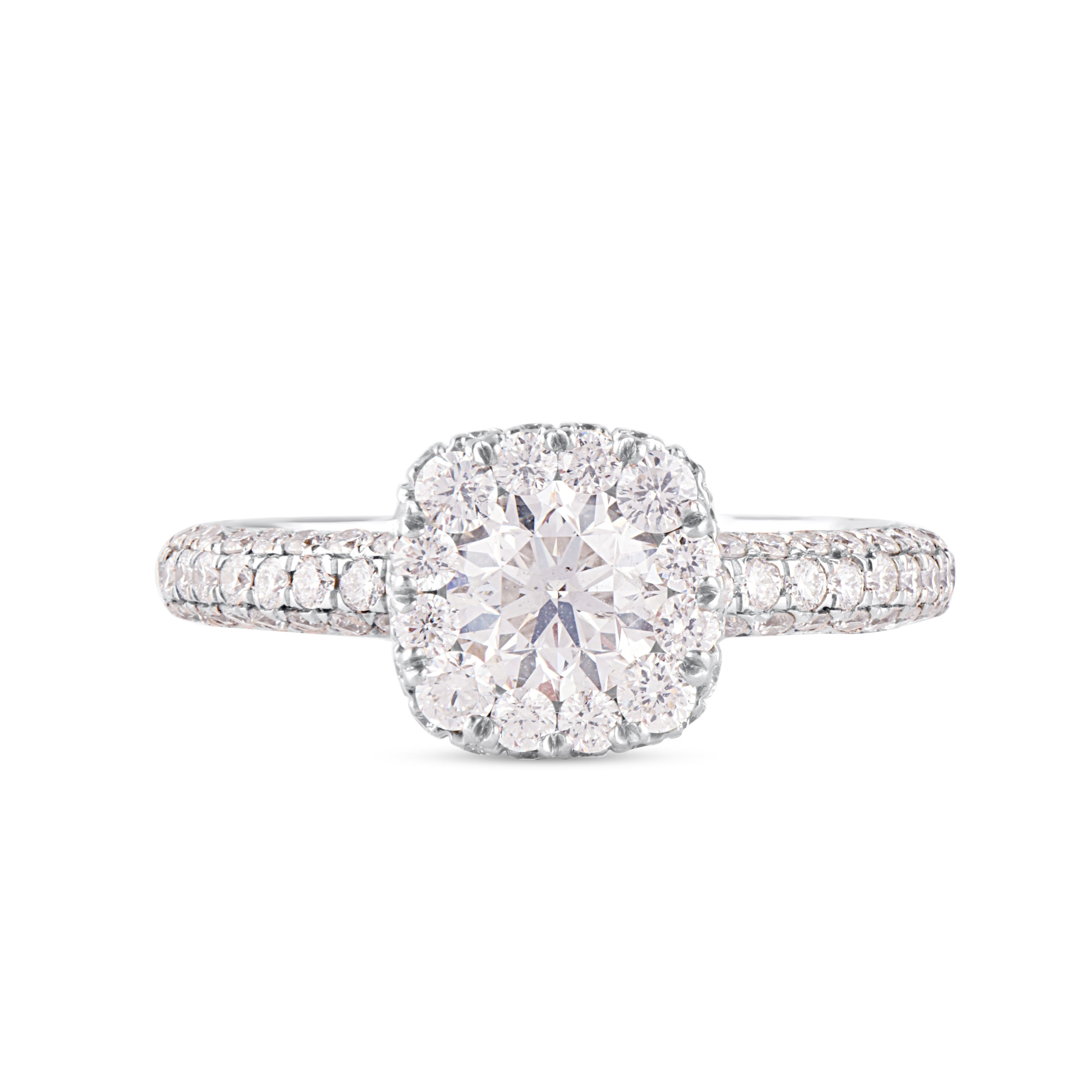 Truly exquisite, this diamond anniversary ring is sure to be admired for the inherent classic beauty and elegance within its design. These ring is crafted in 14KT white gold, and studded with 99 single cut and brilliant cut natural diamonds in prong