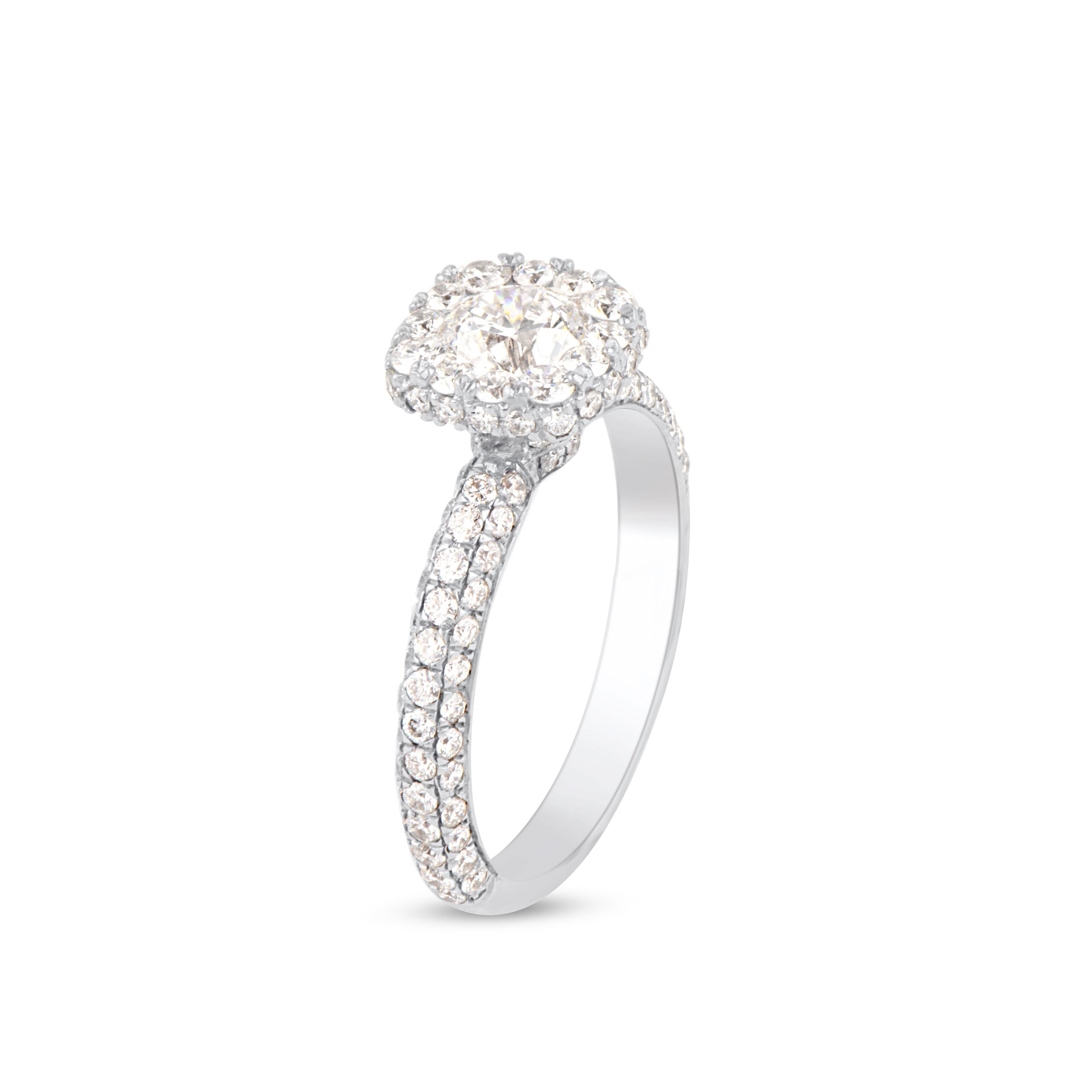 Contemporain Bague de mariage en or blanc 14 carats avec diamants ronds naturels de 1,0 carat TJD en vente