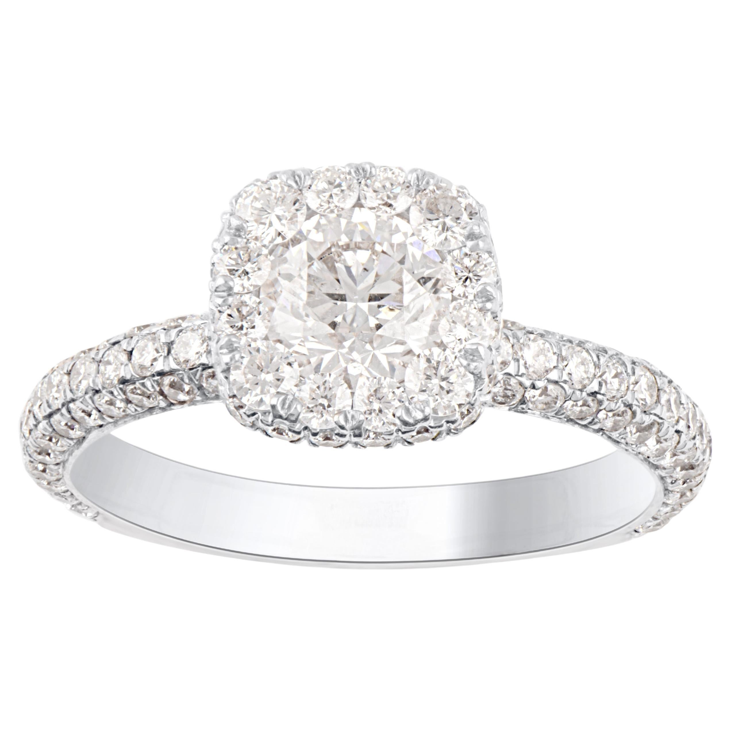 TJD 1.0 Carat Natural Round Diamond 14KT White Gold Halo Wedding Ring