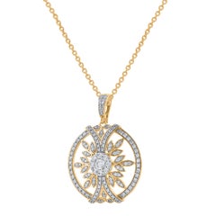 TJD 1.0 Carat Natural Round Diamond 14KT Yellow Gold Circle Cluster Necklace