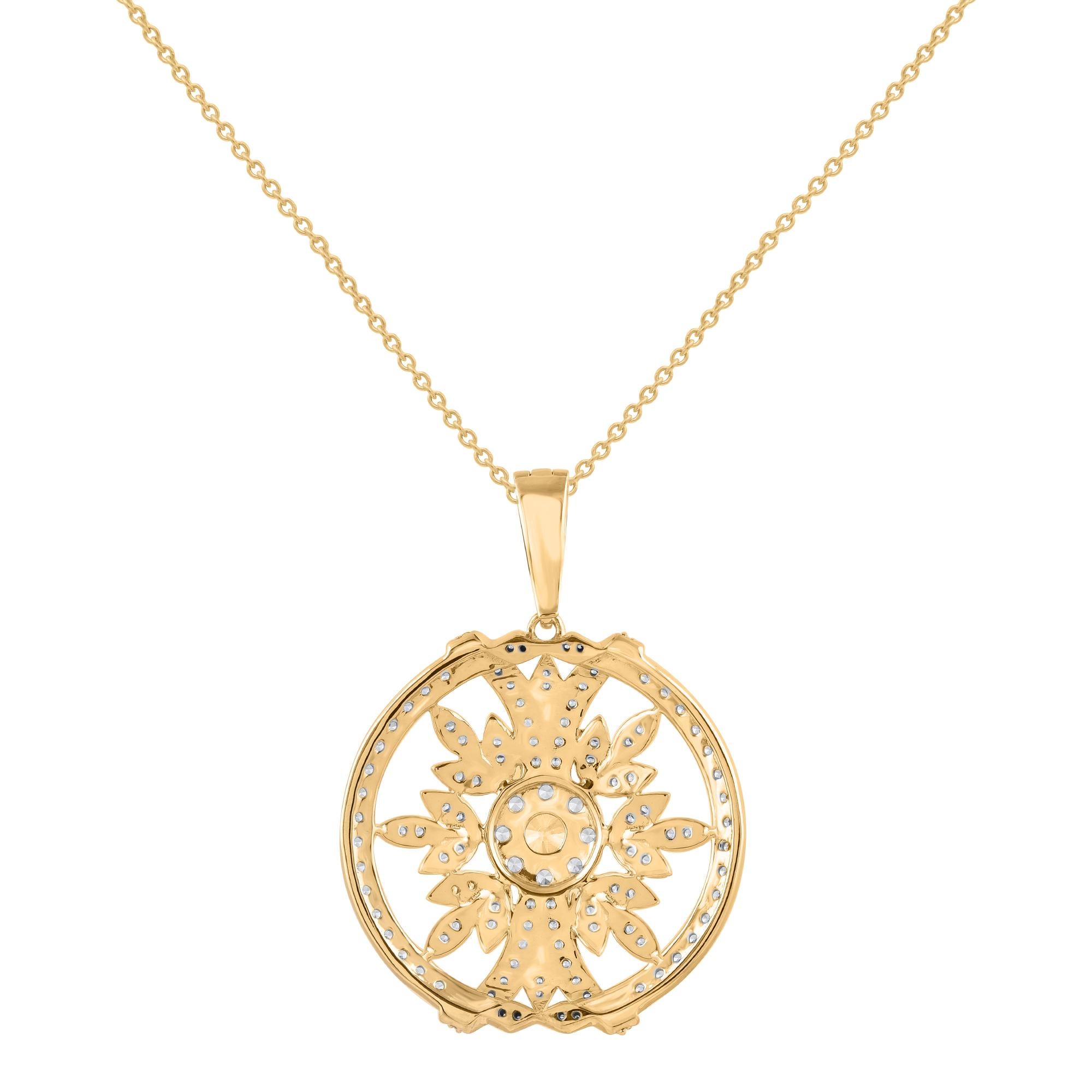 Contemporary TJD 1.0 Carat Natural Round Diamond 14KT Yellow Gold Circle Cluster Necklace For Sale