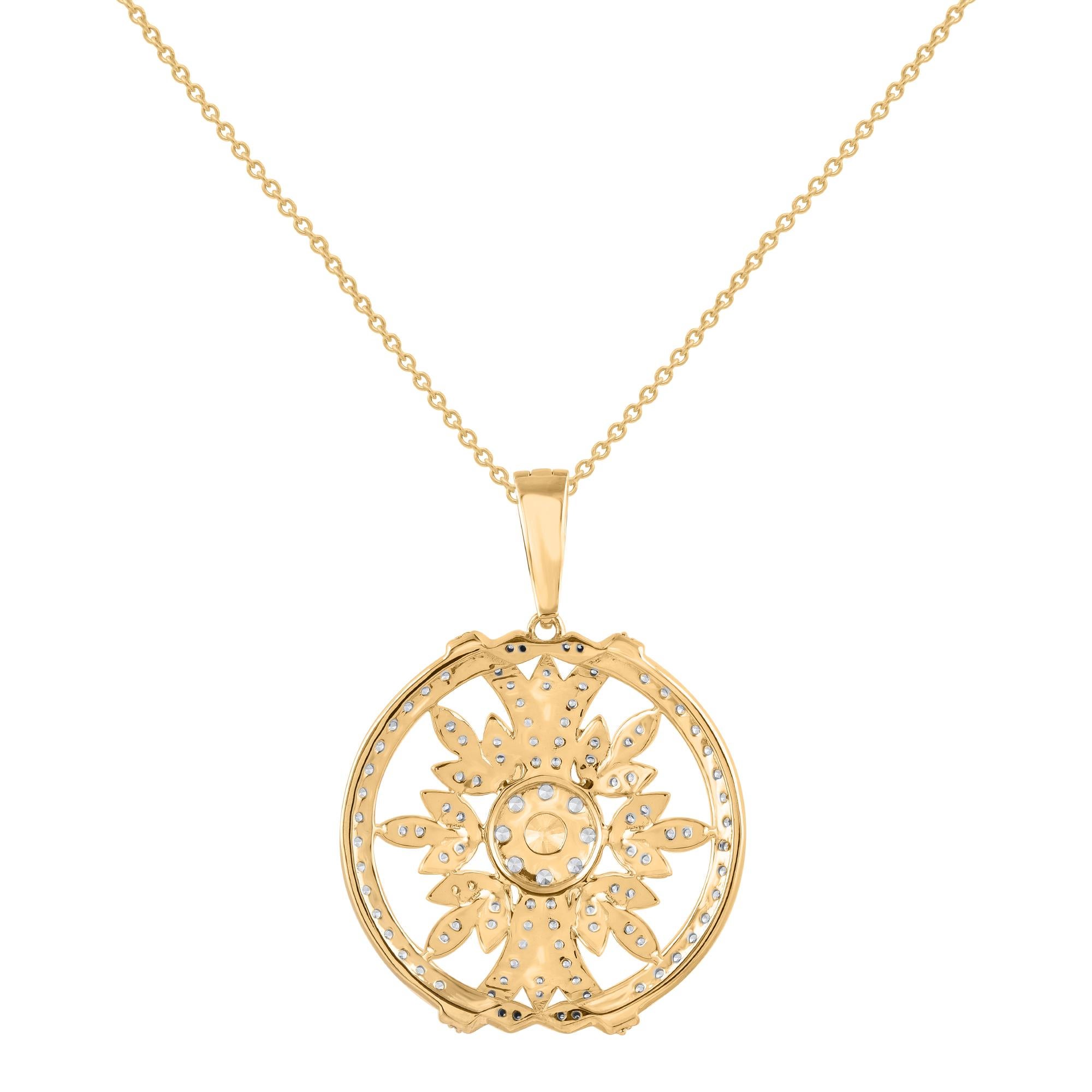 Contemporain Collier grappe de diamants ronds naturels de 1,0 carat en or jaune 14 carats TJD en vente