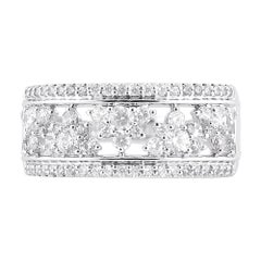 TJD 1.0 Carat Natural Round Diamond 18 Karat White Gold Vintage-Style Band Ring