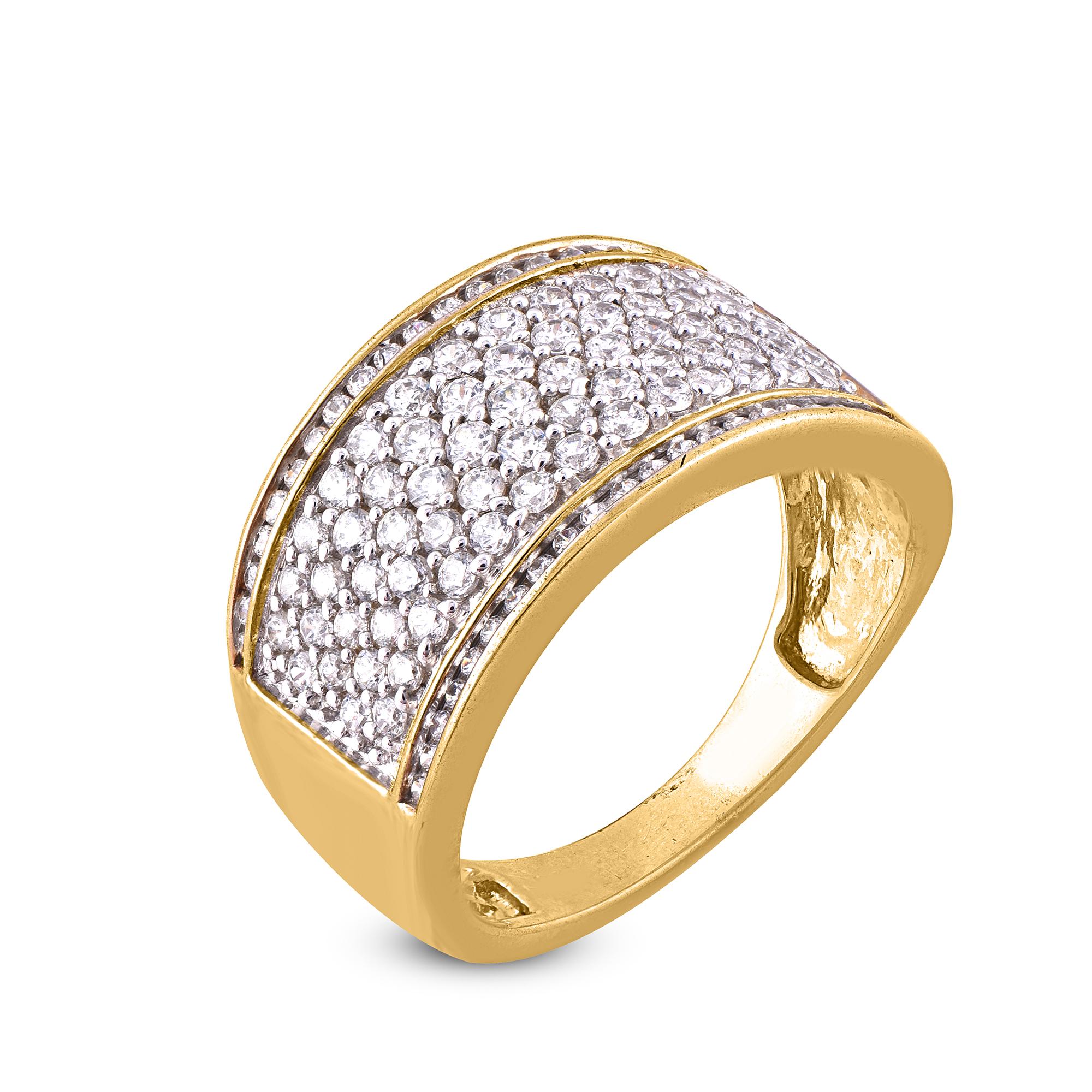 Contemporary TJD 1.0 Carat Natural Round Diamond Wedding Band Ring in 14 Karat Yellow Gold For Sale