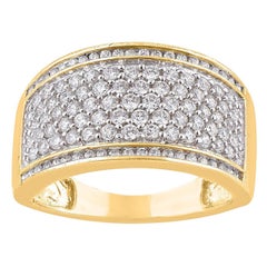 TJD 1.0 Carat Natural Round Diamond Wedding Band Ring in 14 Karat Yellow Gold