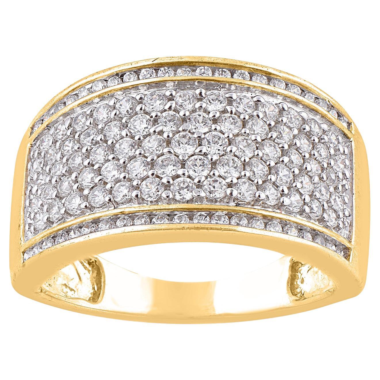 TJD 1.0 Carat Natural Round Diamond Wedding Band Ring in 14 Karat Yellow Gold For Sale