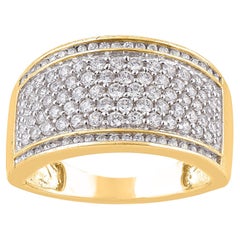 TJD 1.0 Carat Natural Round Diamond Wedding Band Ring in 14 Karat Yellow Gold