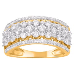 TJD 1.0 Carat Natural Round Diamond Wedding Band Ring in 18 Karat Yellow Gold