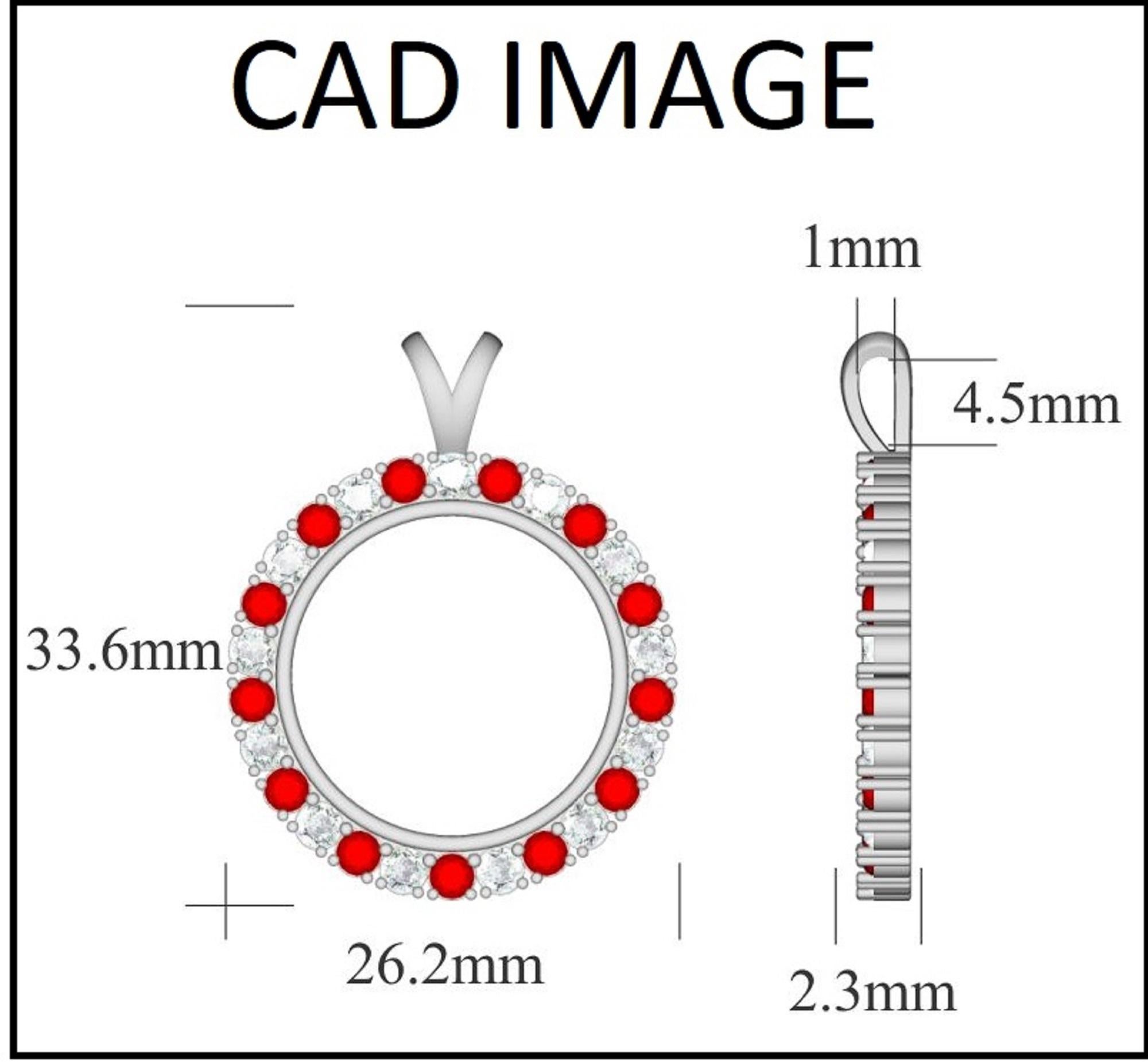 This open circle pendant is a perfect day or evening ready look. Beautifully crafted by our inhouse experts in 14 karat white gold and embellished with 13 round diamond and 13 ruby gemstone set in prong setting. A high polish finish complete the