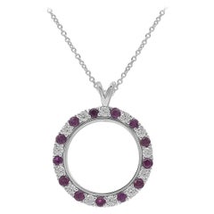 TJD 1.0 Carat Natural Ruby 
Round Diamond 14K White Gold Open Circle Pendant