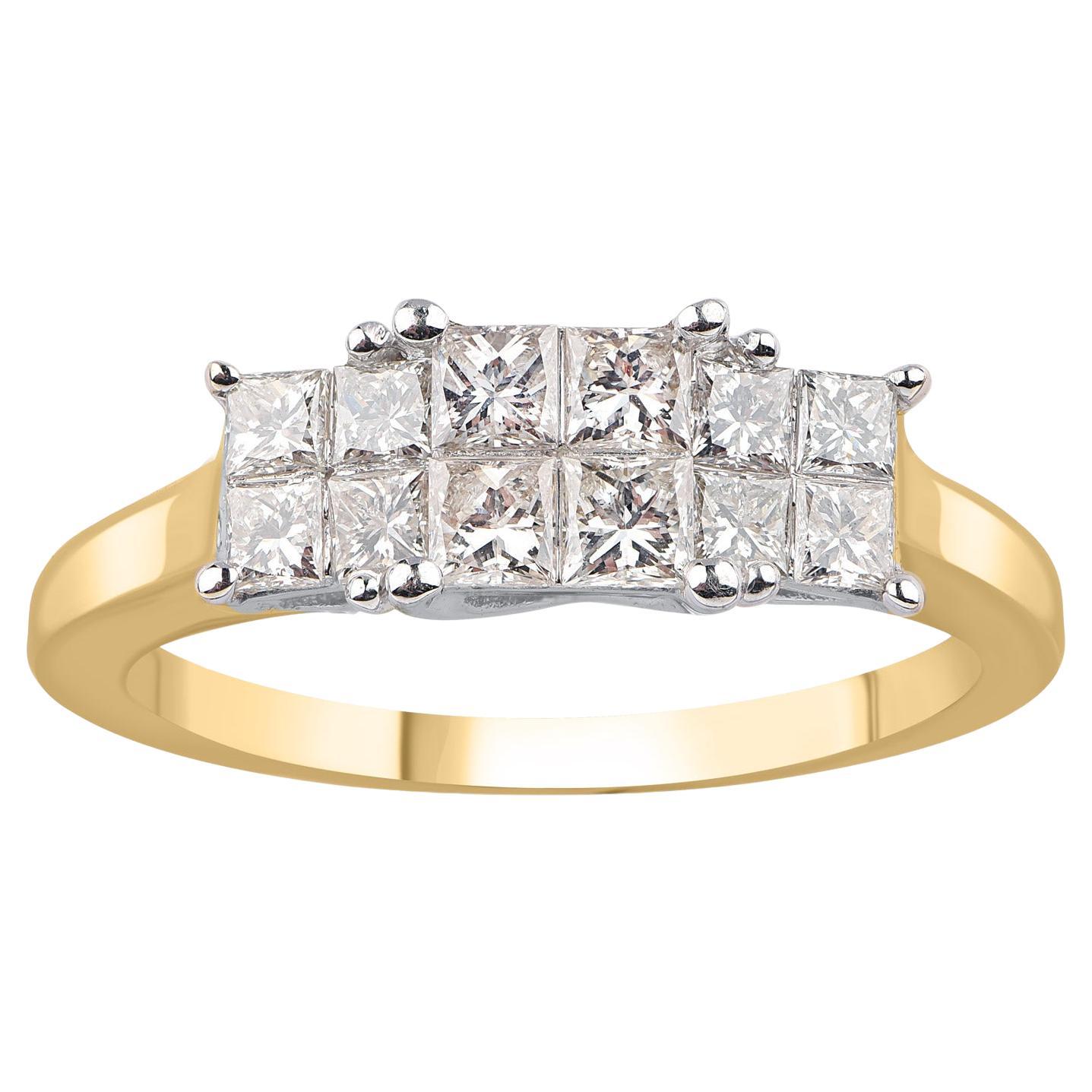 TJD 1,0 Karat Diamant-Hochzeitsring aus 14 Karat Gelbgold mit Prinzessinnenschliff