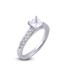 TJD 1.0 Carat Princess/Round Diamond 18 Karat White Gold Diamond Bridal Ring