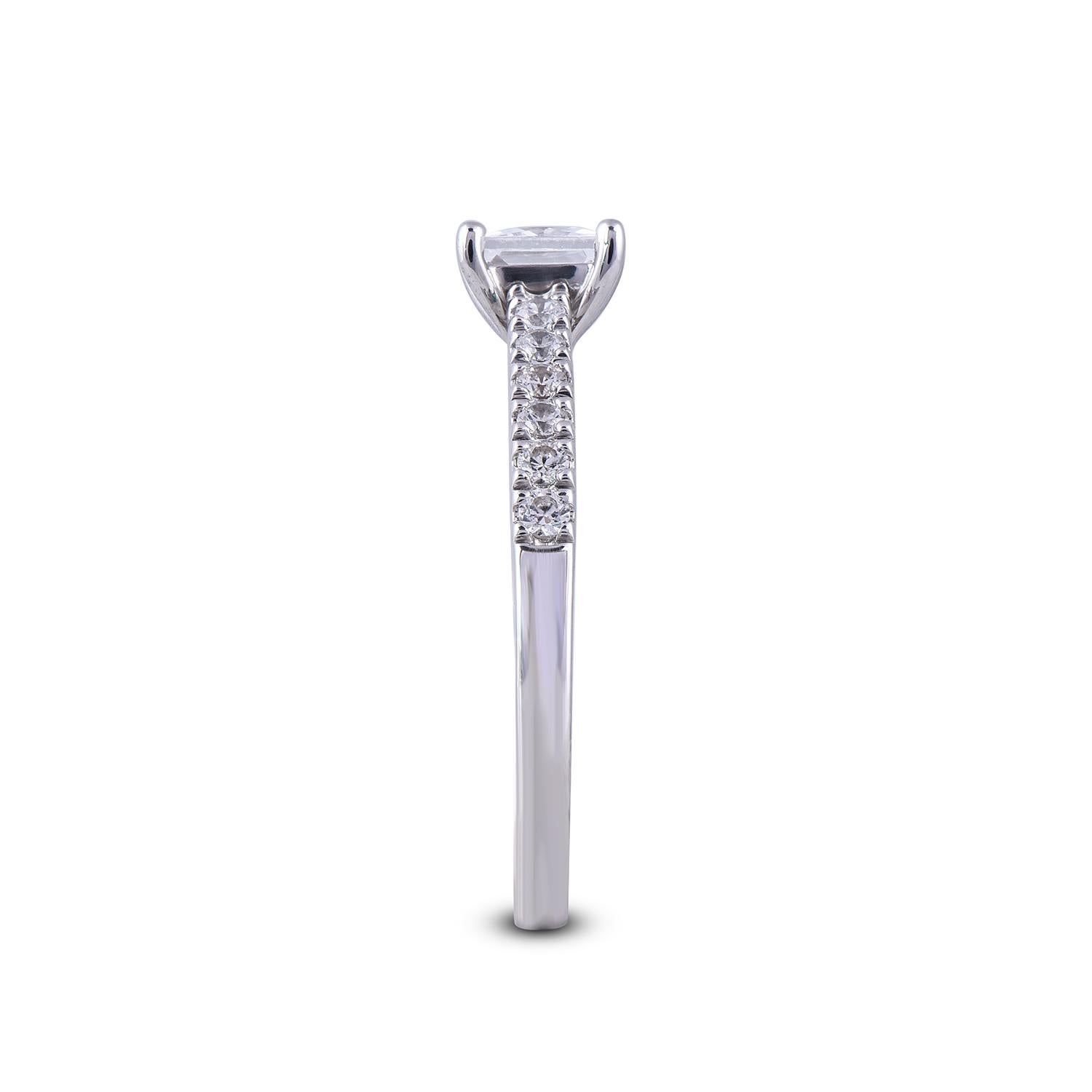 Princess Cut TJD 1.0 Carat Princess/Round Diamond 18 Karat White Gold Diamond Bridal Ring For Sale