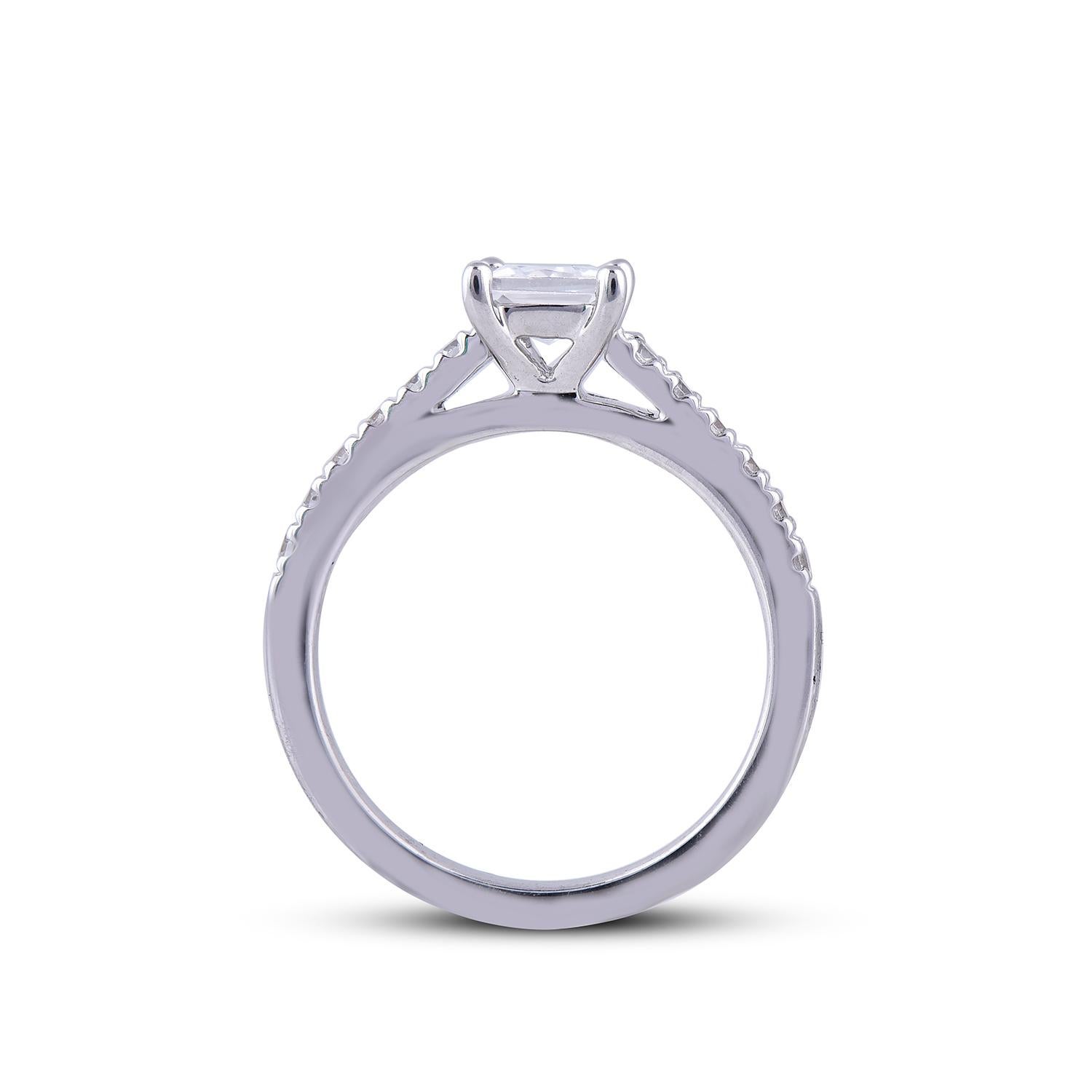 TJD 1.0 Carat Princess/Round Diamond 18 Karat White Gold Diamond Bridal Ring In New Condition For Sale In New York, NY