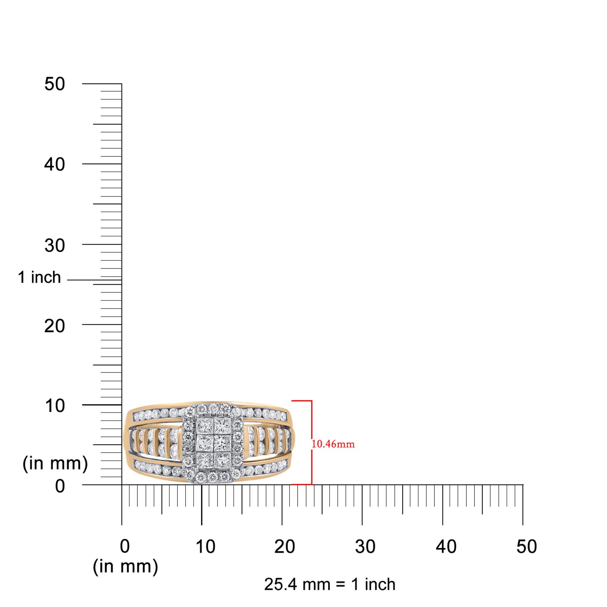 Round Cut TJD 1.0 Carat Princess & Round White Diamond 14KT Yellow Gold Engagement Ring For Sale