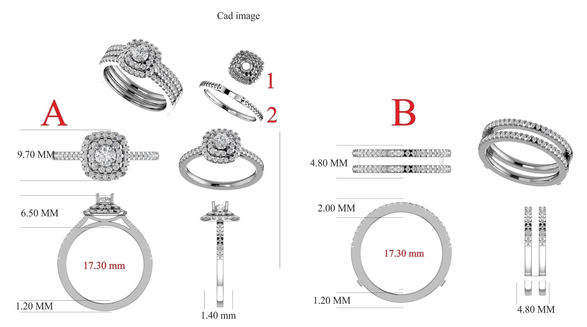Exquisite 18 karat rose and white gold diamond stackable engagement band ring. This diamond engagement ring showcase 0.30 ct of center stone and 0.70 ct double diamond frame and small accent diamonds lined on shoulders. Embellished with 95 sparkling
