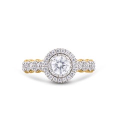 TJD 1.0 Carat Round 18 Karat Yellow Gold Antique-Inspired Scalloped Halo Ring