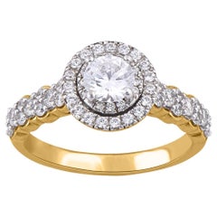 TJD 1.0 Carat Round 18 Karat Yellow Gold Antique-Inspired Scalloped Halo Ring