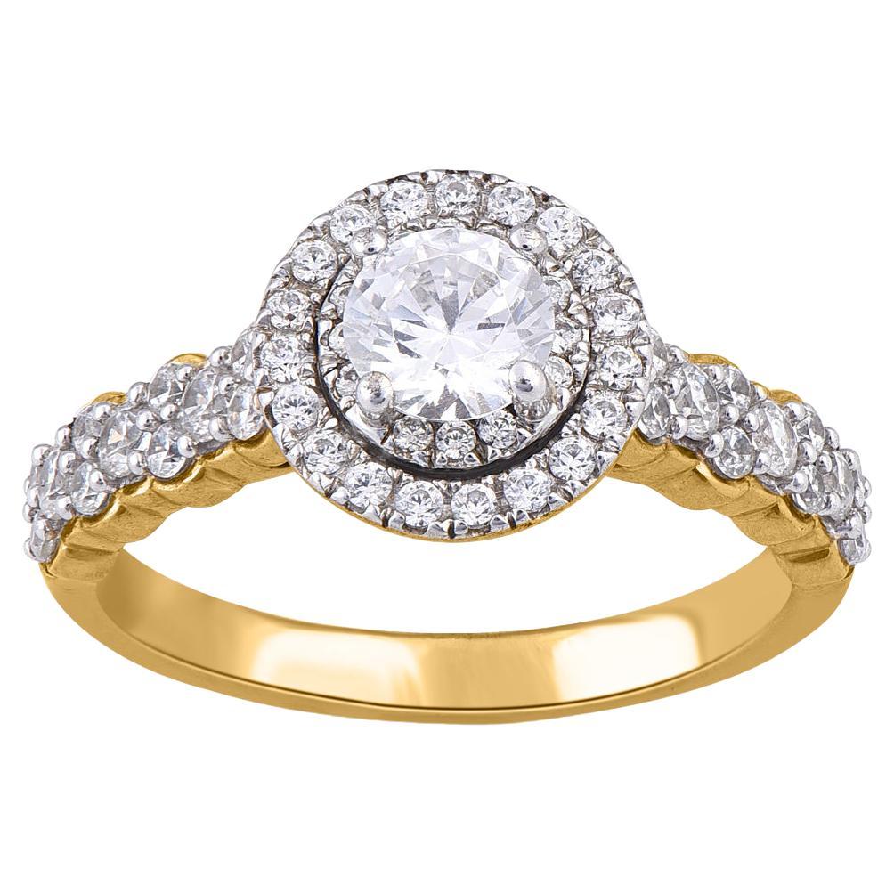 TJD 1.0 Carat Round 18 Karat Yellow Gold Antique-Inspired Scalloped Halo Ring For Sale