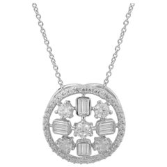 TJD 1.0 Carat Round and Baguette 14 Karat Gold Designer Circular Diamond Pendant
