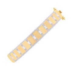 TJD 1.0 Carat Round and Baguette 18 Karat Yellow Gold Hinged Border Bangle