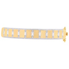 TJD 1.0 Carat Round and Baguette 18 Karat Yellow Gold Hinged Border Bangle
