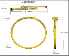 TJD 1.0 Carat Round & Baguette Diamond Open Cuff Bangle in 14K Yellow Gold