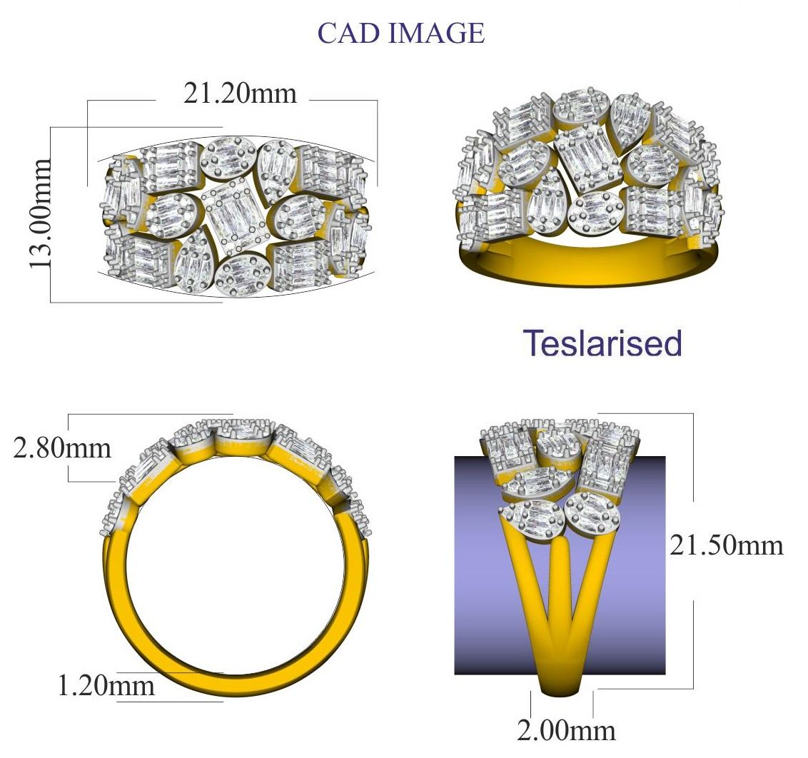 TJD 1.0 Carat Round and Baguette Diamond 14 Karat Yellow Gold Wedding Band Ring In New Condition For Sale In New York, NY