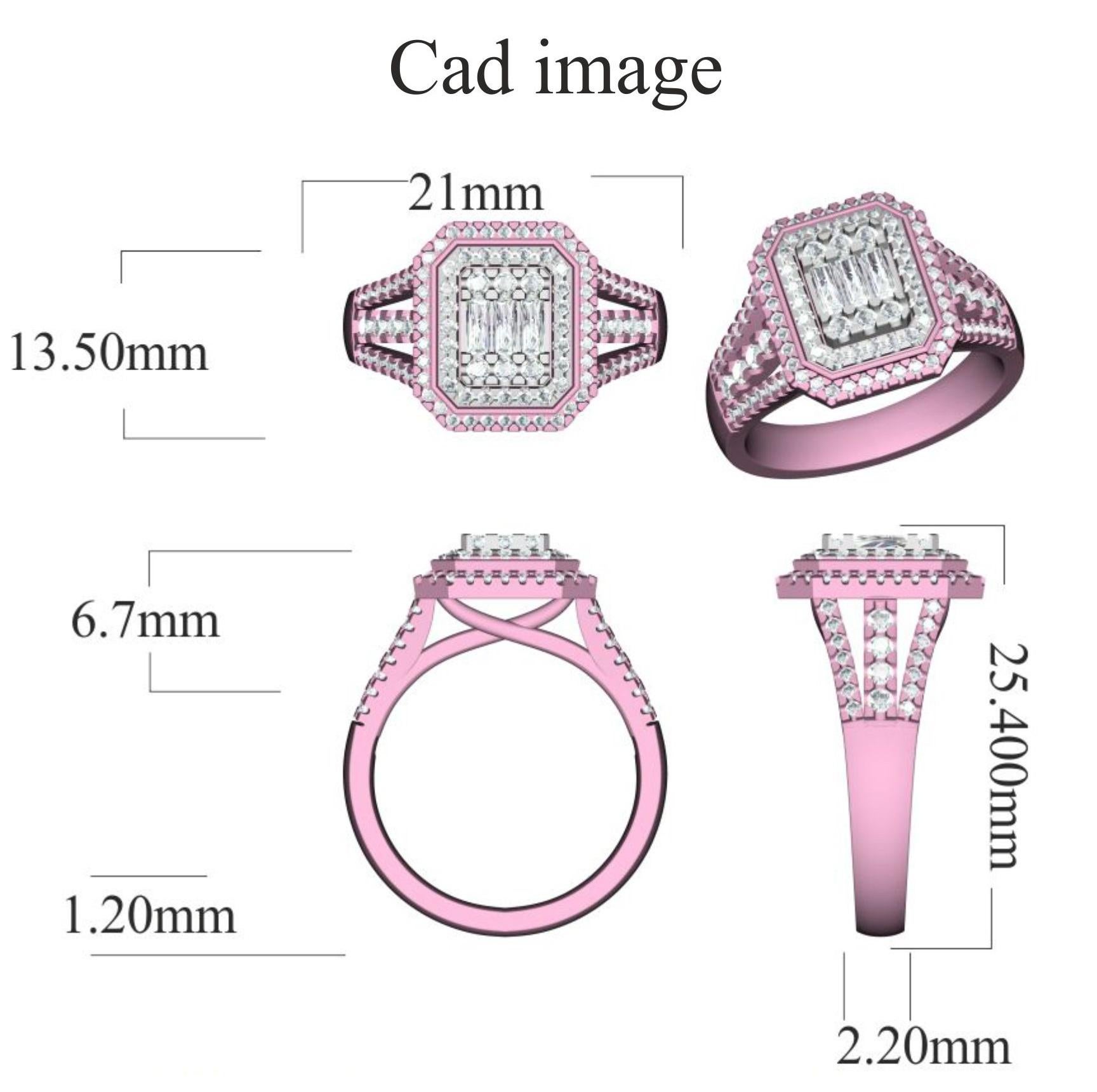 Sarà entusiasta dello scintillio di questo set da sposa con diamanti. L'anello è realizzato in oro bianco a 14 carati e presenta un brillante rotondo 102 e una baguette - 3  diamanti bianchi, incastonati a micropunte, di colore H-I e di purezza I2 e