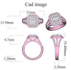 TJD Anillo de compromiso de oro blanco de 14 quilates con diamante redondo y baguette de 1,0 quilates
