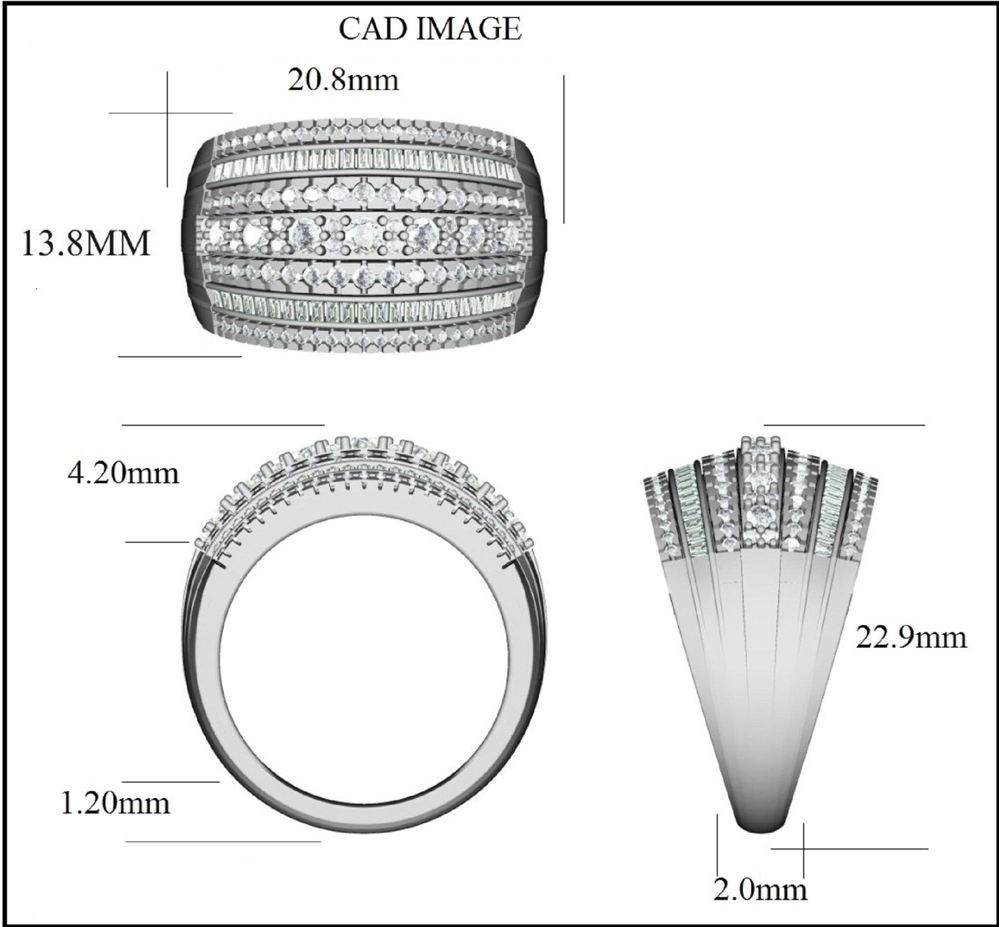 Truly exquisite, this  Multi row wide diamond  ring is sure to be admired for the inherent classic beauty and elegance within its design. The total weight of diamonds 1.00 carat, H-I color, I2 Clarity. This ring is beautifully crafted in 14K White