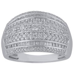 TJD 1.0 Carat Round and Baguette Diamond 14KT White Gold Multi-Row wedding Band