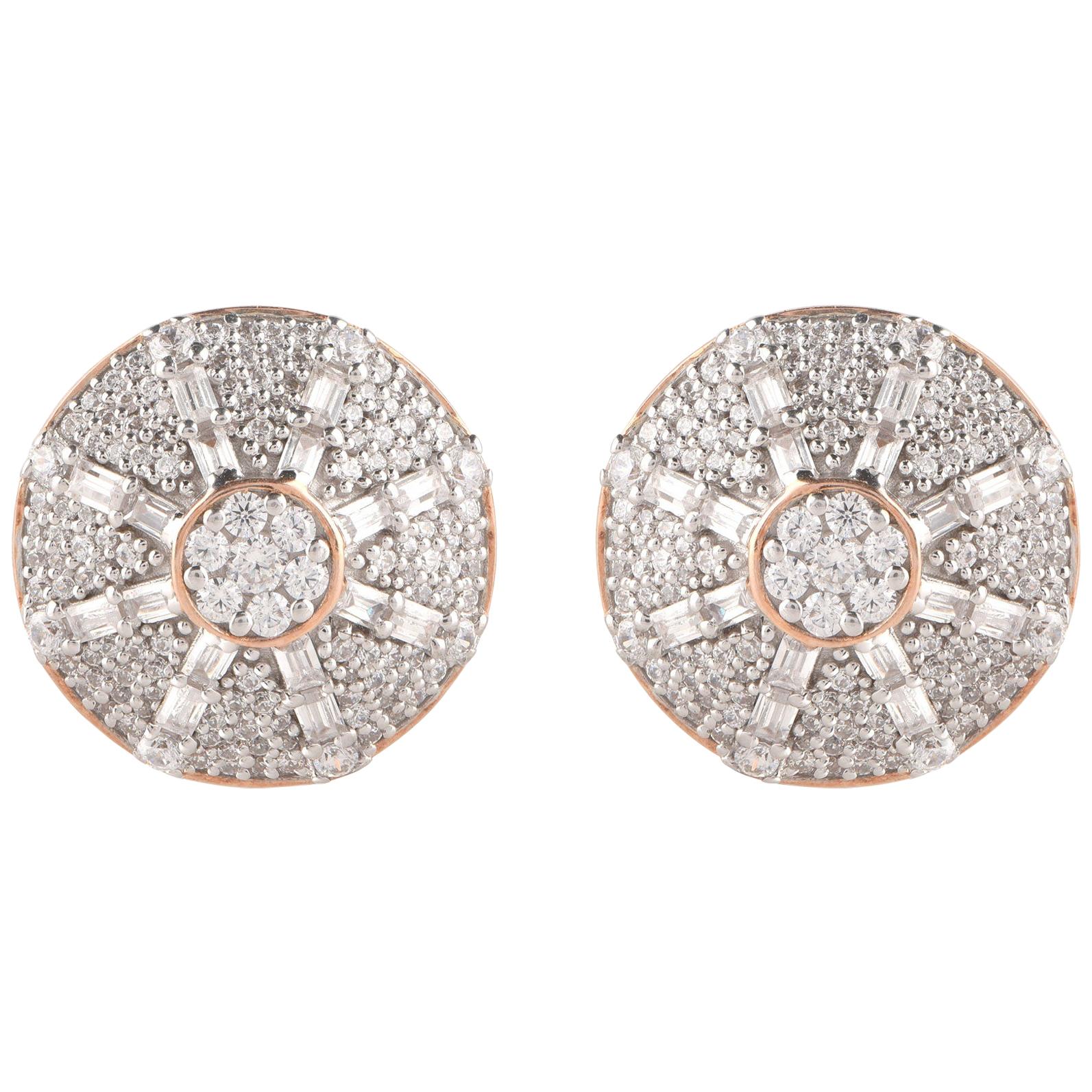 TJD 1.0 Carat Round and Baguette Diamond 18 Karat Rose Gold Wheel Earrings