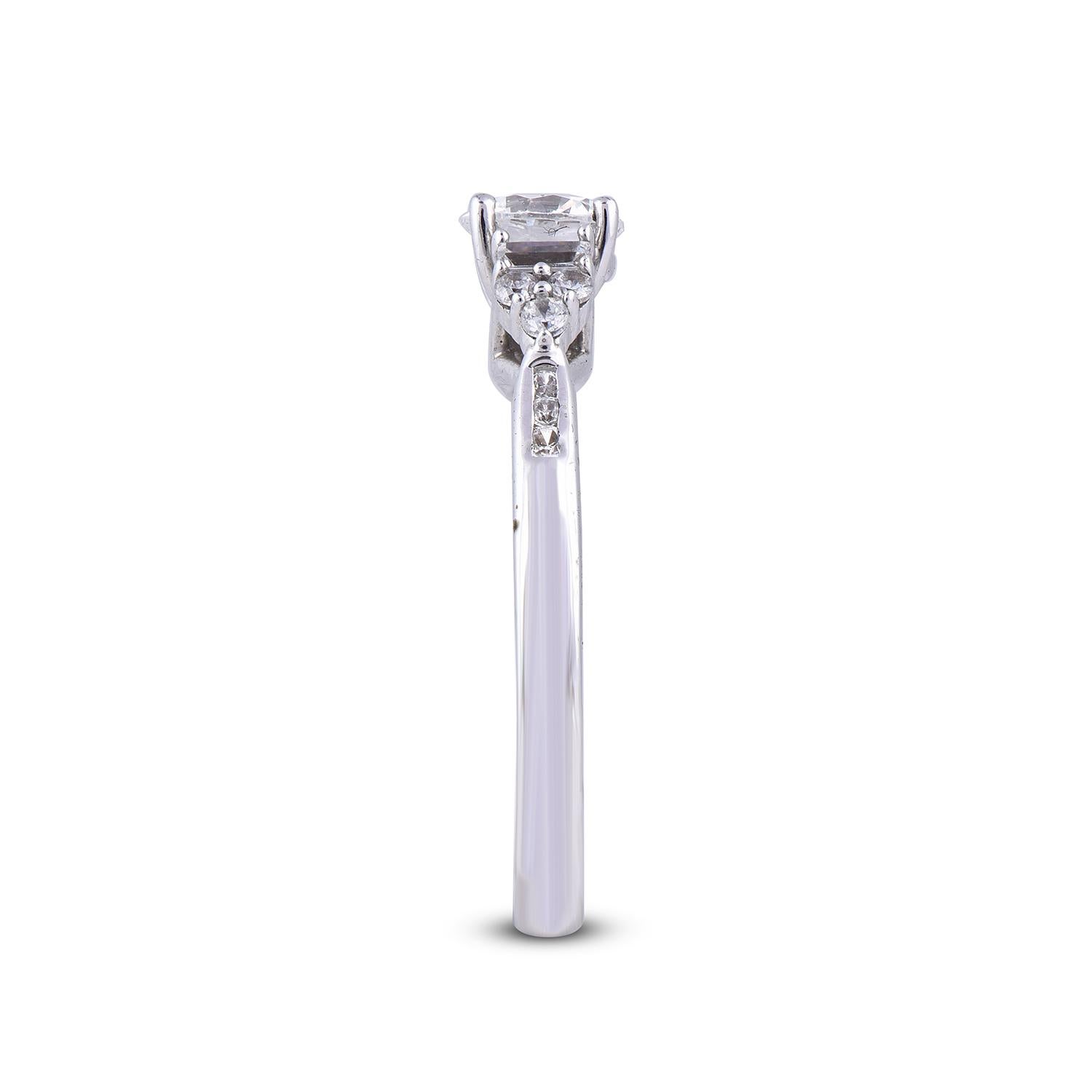 Baguette Cut TJD 1.0 Carat Round and Baguette Diamond 18 Karat White Gold Engagement Ring For Sale
