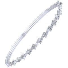 Bracelet jonc zigzag en or blanc 18 carats avec diamants ronds et baguettes de 1,0 carat TJD