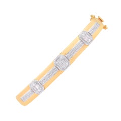 TJD 1.0 Carat Round and Baguette Diamond 18 Karat Yellow Gold Hinged Bangle