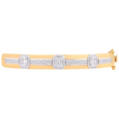 TJD 1,0 Karat runder und Baguette-Diamant-Armreif aus 18 Karat Gelbgold mit Scharnier